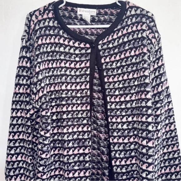 Dress Barn Black and Pink Patterned Knit Cardigan Jacket - Picture 2 of 2